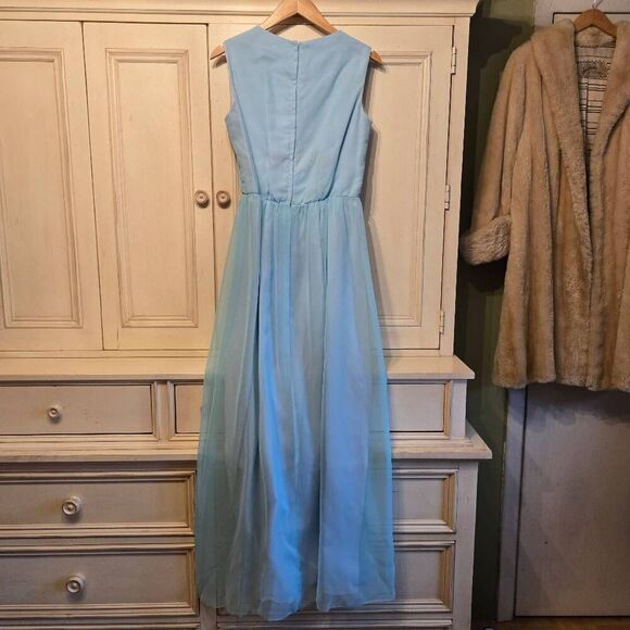 Vintage Gown Blue Chiffon over Taffeta Dress - Picture 3 of 8